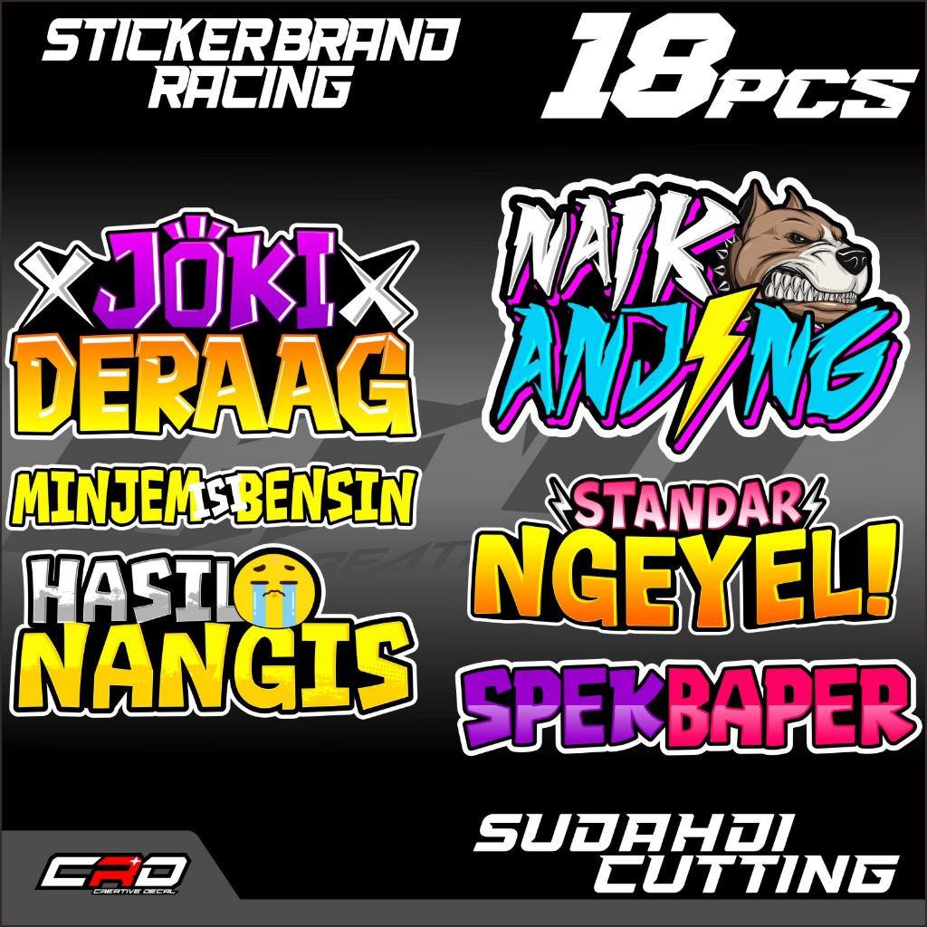 

PAKET PILIHAN STIKER PACK BRAND RACING JOKI DRAGG ANTI LUNTUR ANTI AIR BAHAN VYNIL