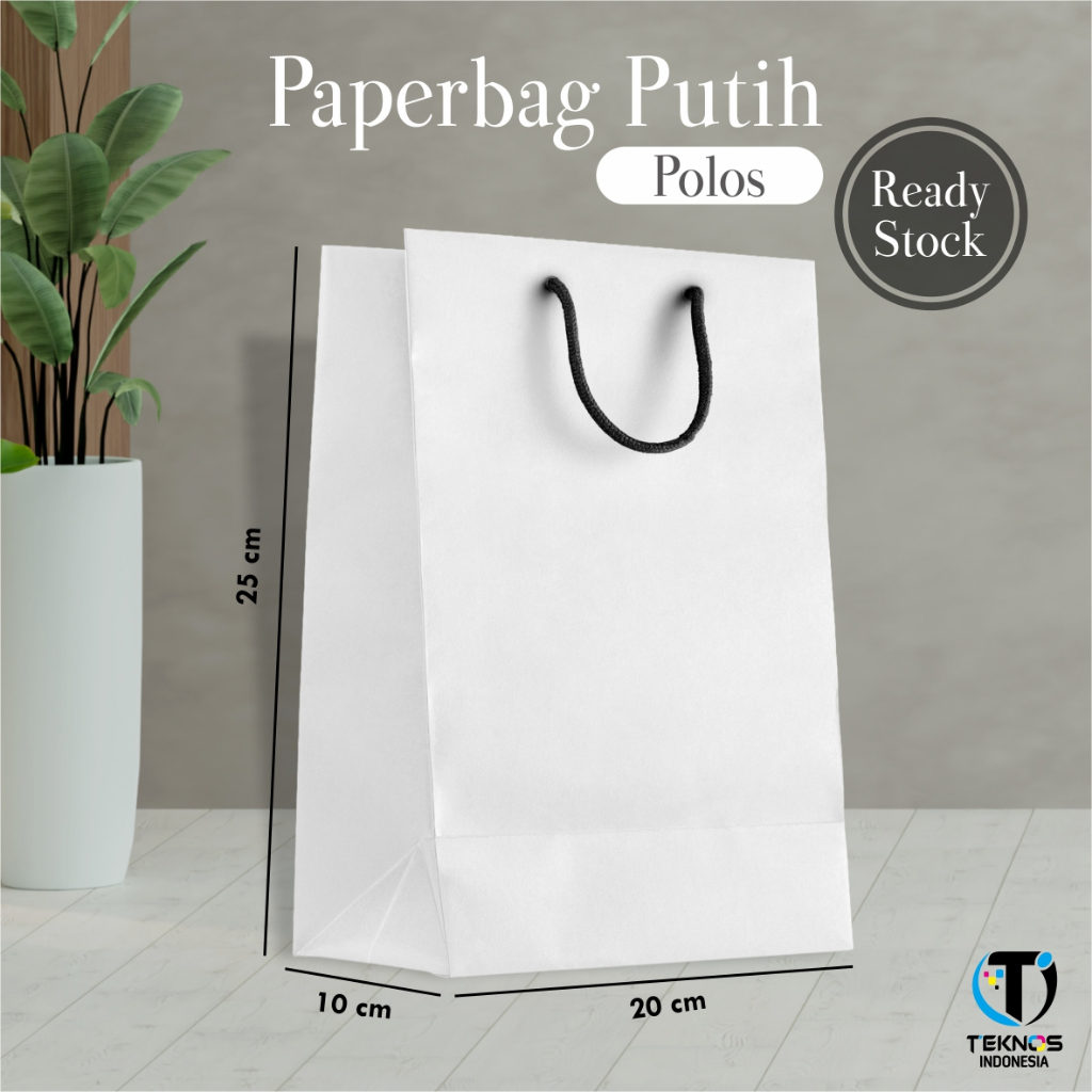 

PAPER BAG PUTIH POLOS - TAS SOUVENIR PERNIKAHAN BAHAN KRAFT PUTIH UKURAN 20 X 25 X 10 CM
