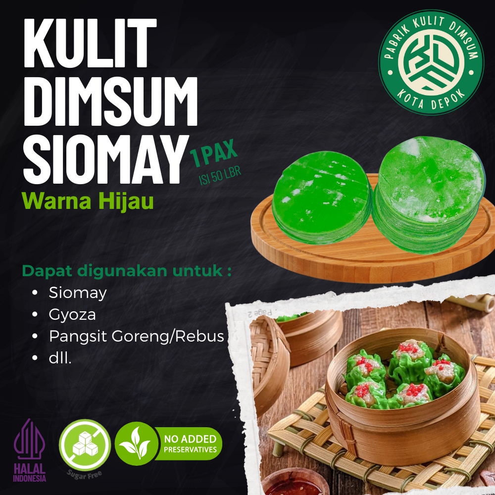 

Kulit Dimsum Gyoza Siomay Hijau Isi 50lbr Lentur Halal