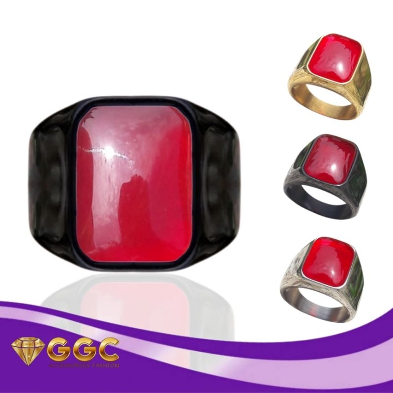 Cincin Pria Batu Akik Merah Darah Original