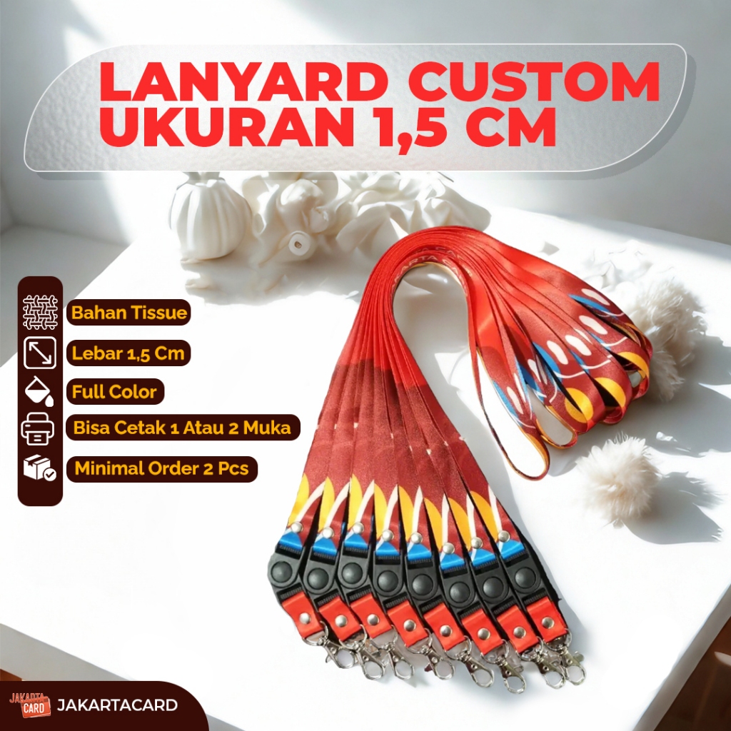 

cetak lanyard sublim 1,5cm 2 atau 1 muka / tali idcard print 1,5cm / pita printing full color nametag id