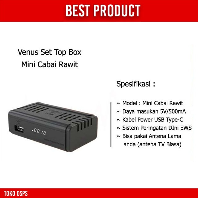 Best Product Set Top Box VENUS Cabe Rawit HD TV Digital STB Venus Mini DVBT2 UHF EWS OSPS
