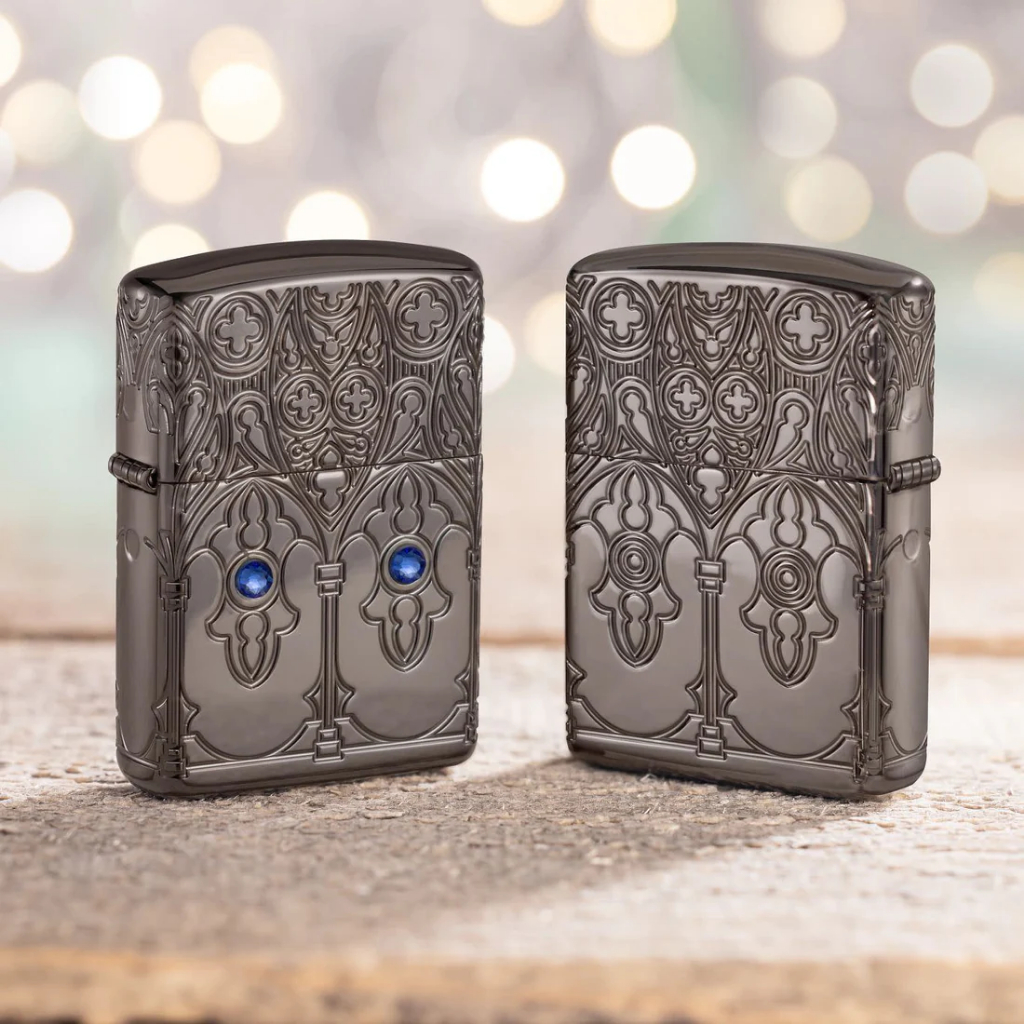 Zippo 46753 Gothic Window with Sapphire Blue Crystals, Armor Multicut Black Ice