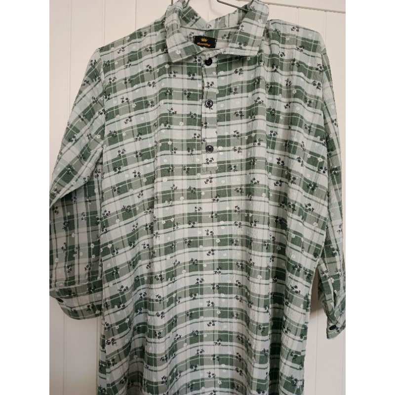 one set setelan celana tunik crinkle flannel kotak preloved pl