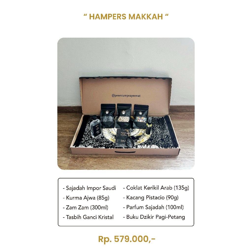 Hampers Makkah - Oleh Oleh Suvenir Haji Umrah Premium - Saudi Mat + Sajadah Saudi Arab - Kurma Ajwa 
