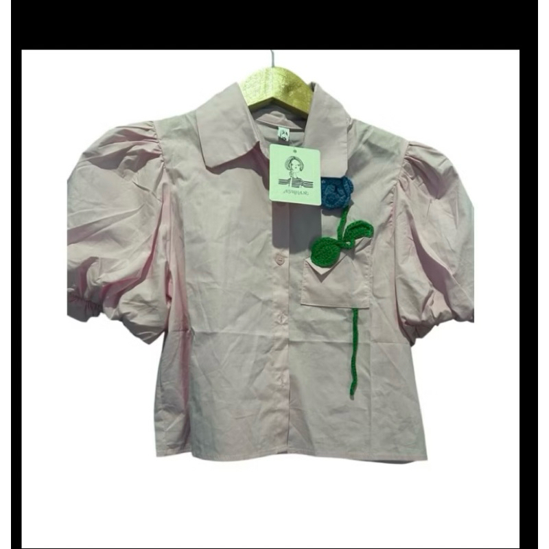 Atasan crop lengan pendek balon