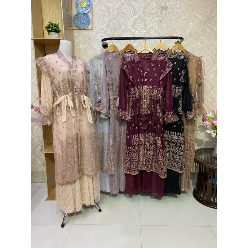 YUNA BUSANA - LILY DRESS BRUKAT TILE KONDANGAN/OUTER BRUKAT