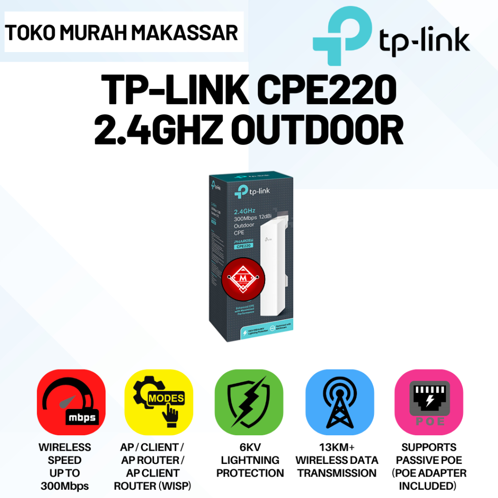 CPE220 TPLINK Outdoor Access Point / TPLink CPE220 2.4GHz 300Mbps 12dBi Outdoor CPE / NET77-TP