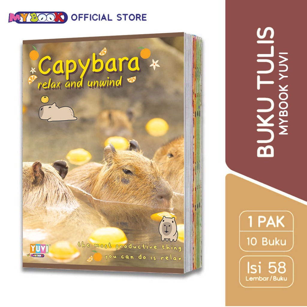 

My Book Yuvi Buku Tulis Cute Animals Foto Capybara 58 Lembar - 10 Buku