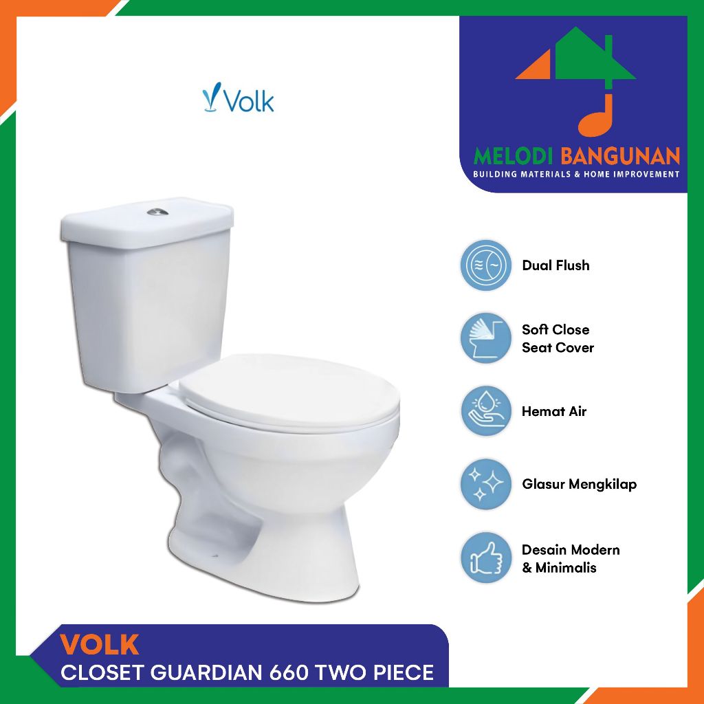 Volk - Closet + Kloset + Toilet Duduk Guardian 660 Two Piece White Complete Set
