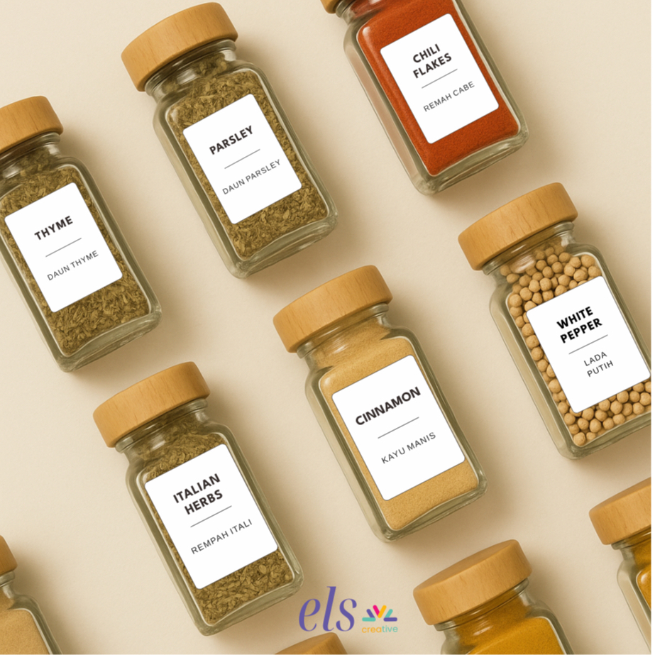 Label Sticker Bumbu Dapur Lengkap Botol Kaca Botol Bening Putih Herb Herbs Spice Spices Kitchen Simp