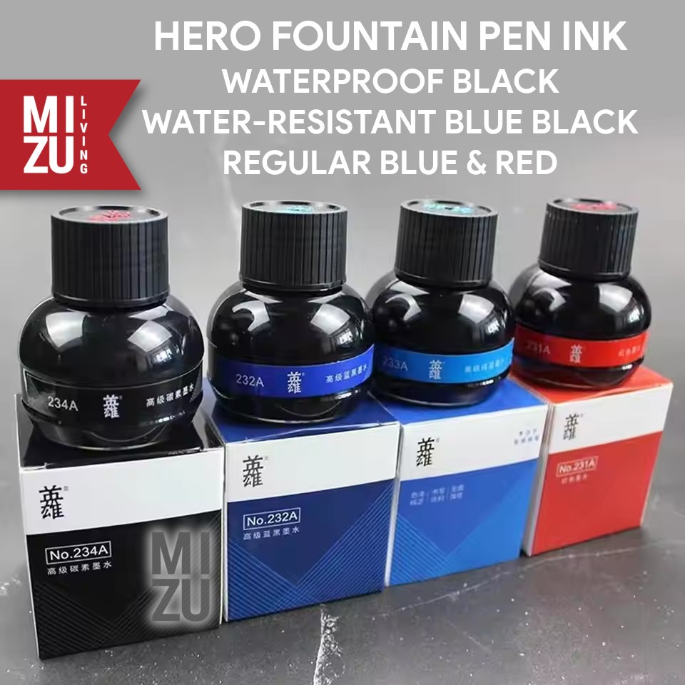 

HERO Waterproof Carbon Black Water Resistant Iron Gall Blue-Black Regular Blue Red Fountain Pen Ink