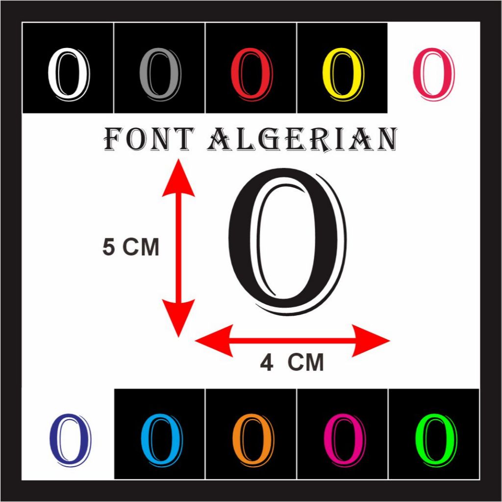 

READY STIKER CUTTING HURUF ANGKA SANTUAN NAMA FONT ALGERIAN UKURAN 5 CM BAHAN MENYALAH