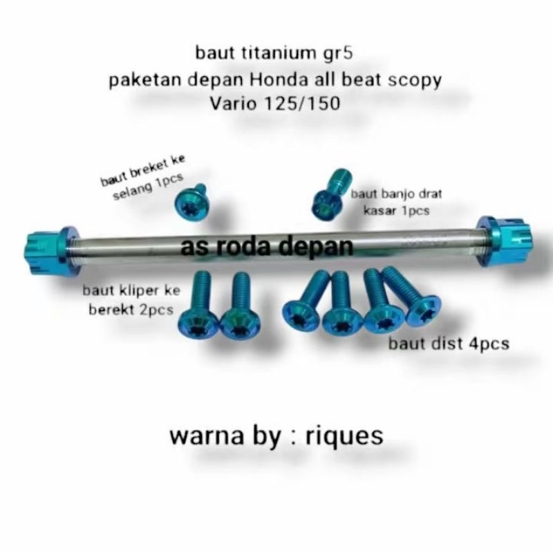 PAKETAN BAUT 1 SET DEPAN HONDA BEAT HONDA SCOPY DAN HONDA VARIO 125/150 CC TITANIUM GR5