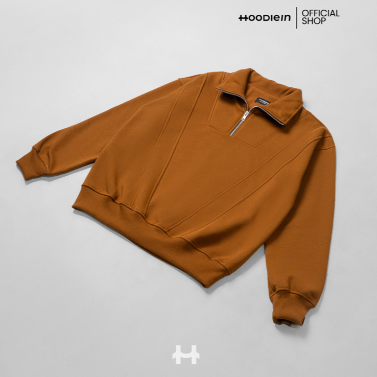 Hoodie.In Half Zipper Cotton/Katun Regular Boxy - Cinnammon UNISEX (Pria/Wanita)