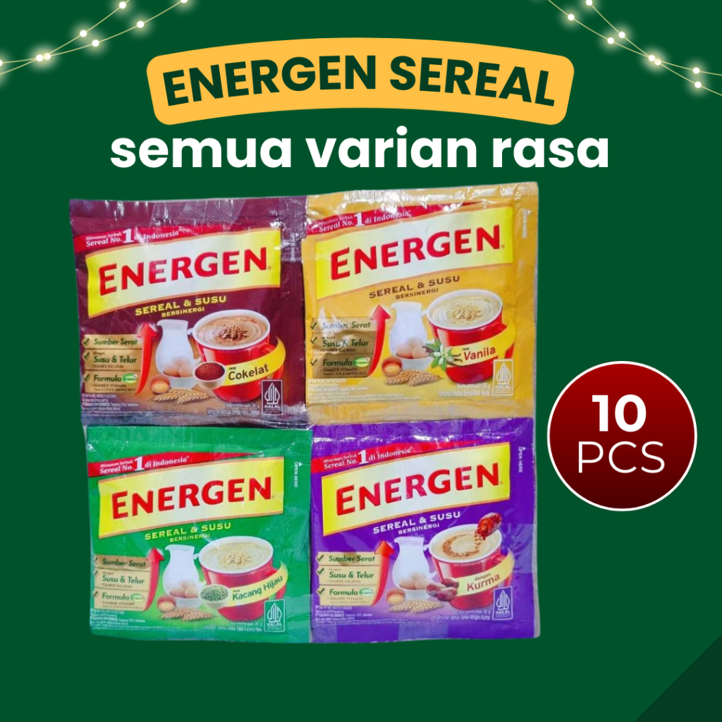 

ENERGEN SEREAL Semua Varian Rasa COKELAT VANILA KACANG HIJAU JAHE Renceng isi 10 Sachet