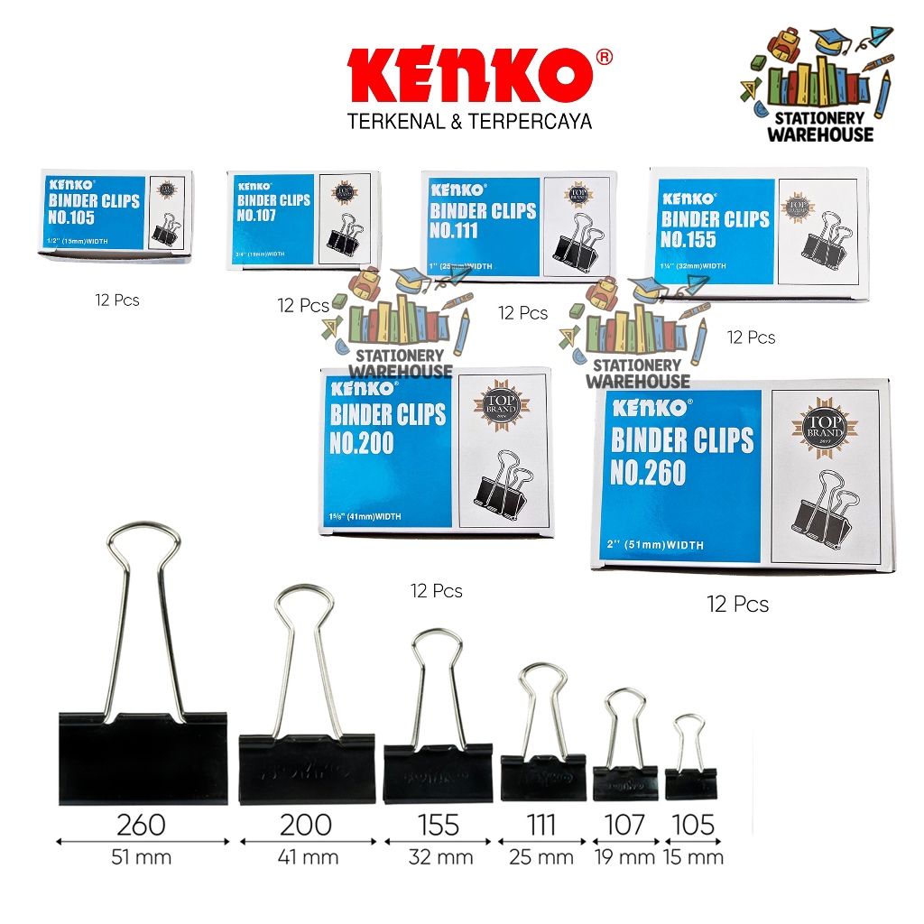 

KENKO BINDER CLIP / PENJEPIT KERTAS / KLIP BINDER No.105 No.107 No.111 No.155 No.200 No.260