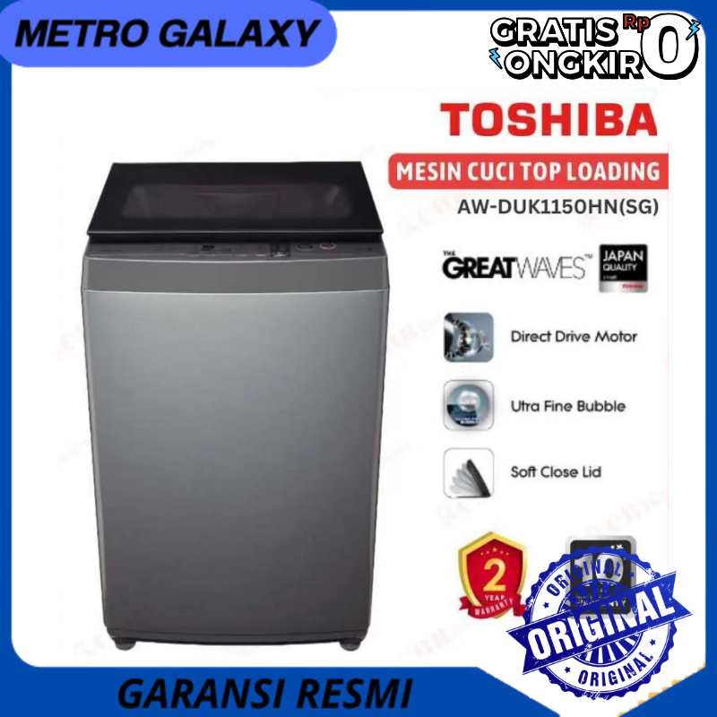 TOSHIBA Mesin Cuci Top Loading 10,5kg Model AW-DUK1150HN(SG) - Mesin Cuci Bukaan Atas Kualitas Jepan