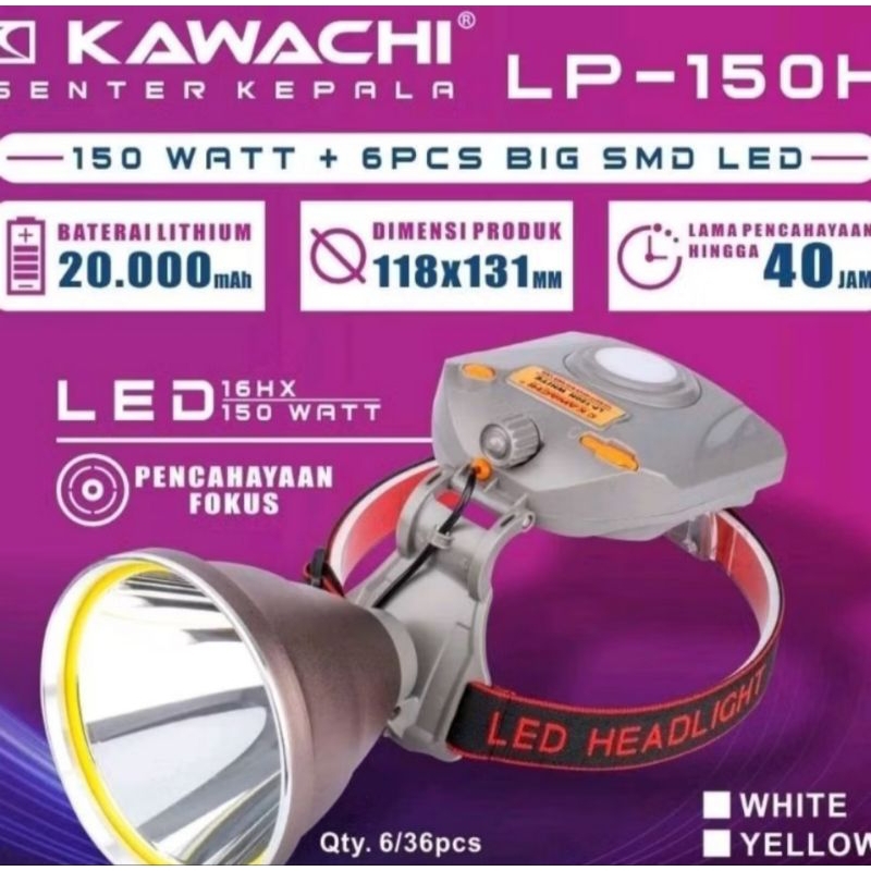 Senter Kepala LP 150H Putih/Kuning Kawachi