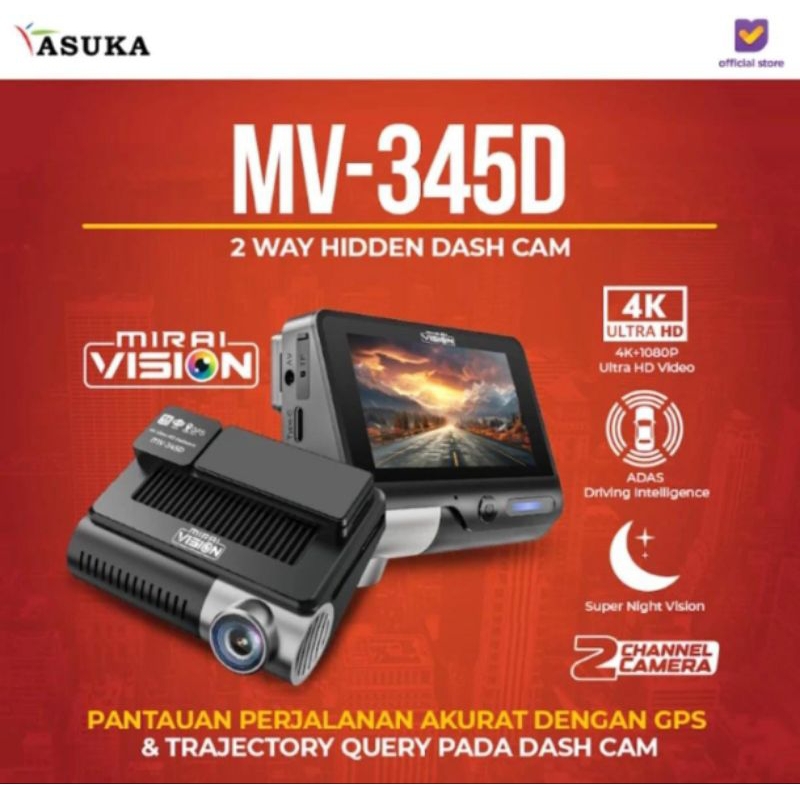 Dashcam Mirai MV-345 D - 2 Way Hiden Dashcam  4k Adas