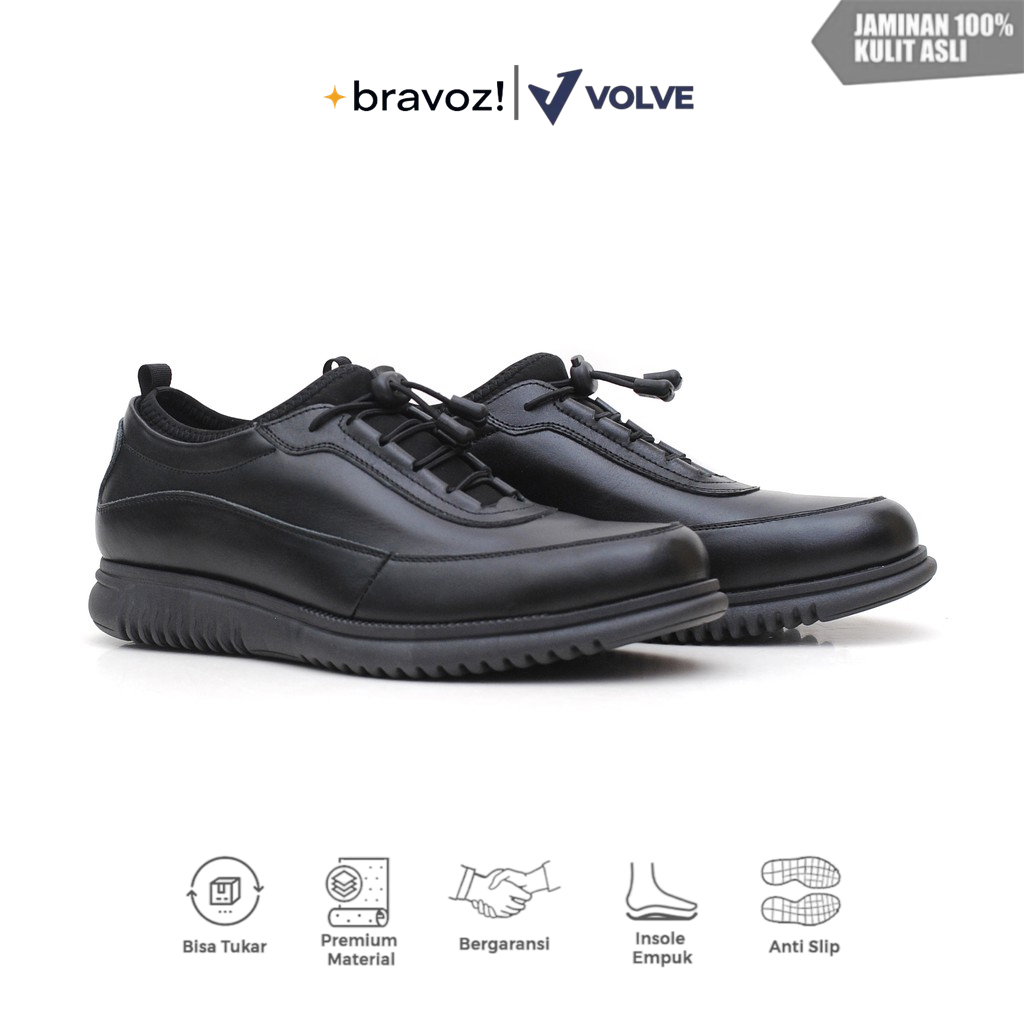 VOLVE - Sepatu Formal Kerja Kulit Asli Pria Wave Black Leather Edition / Sepatu Kulit Pria