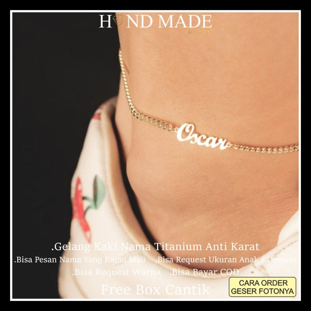 gelang kaki nama titanium anti karat anak dewasa gelang nama titanium anti karat gelang kaki wanita 