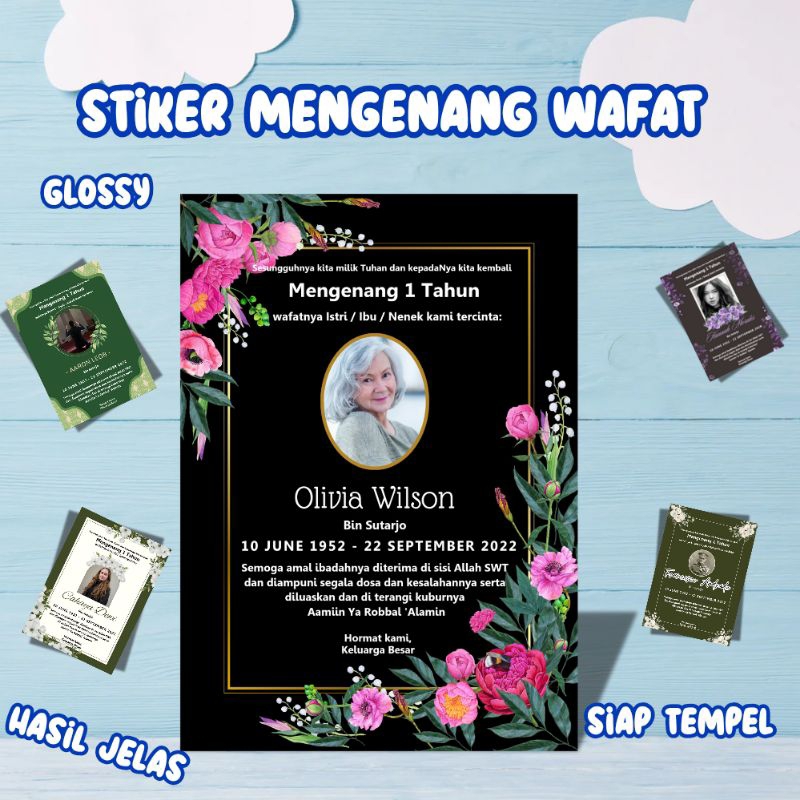 Stiker mengenang wafat 40hari/100 hari/1000 hari/tahlil & doa/10x14 cmisi 10pcs