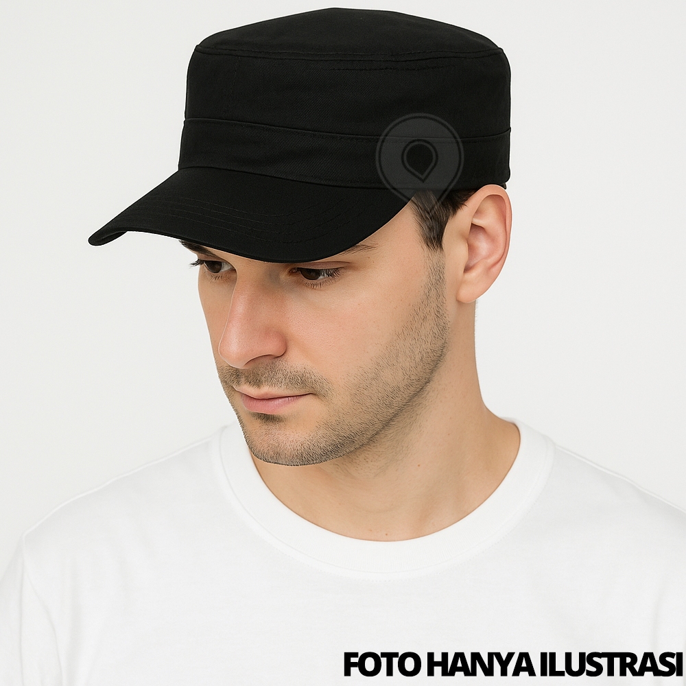 Topi Komando Polos Dewasa Topi Army Pria Model Tentara Kasual Hitam Navy Simpel Kekinian