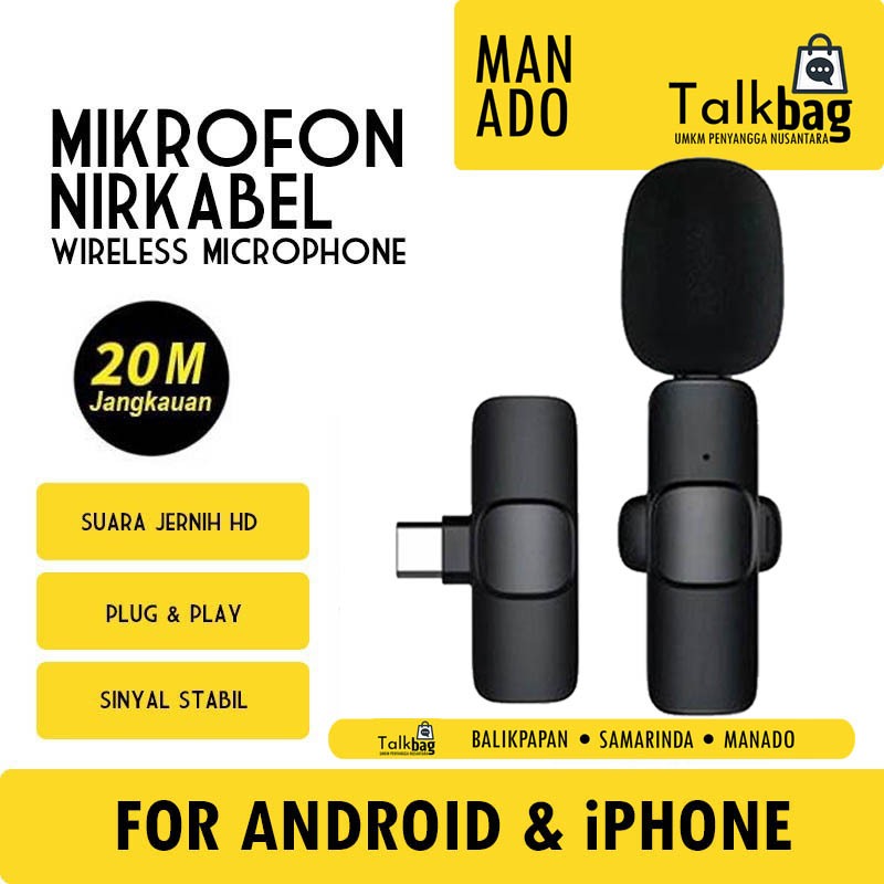 K8 MICROPHONE CLIP ON YOUTUBER MIC WIRELESS USB / MIC YOUTUBER BLUETOOTH - ANDROID & IPHONE