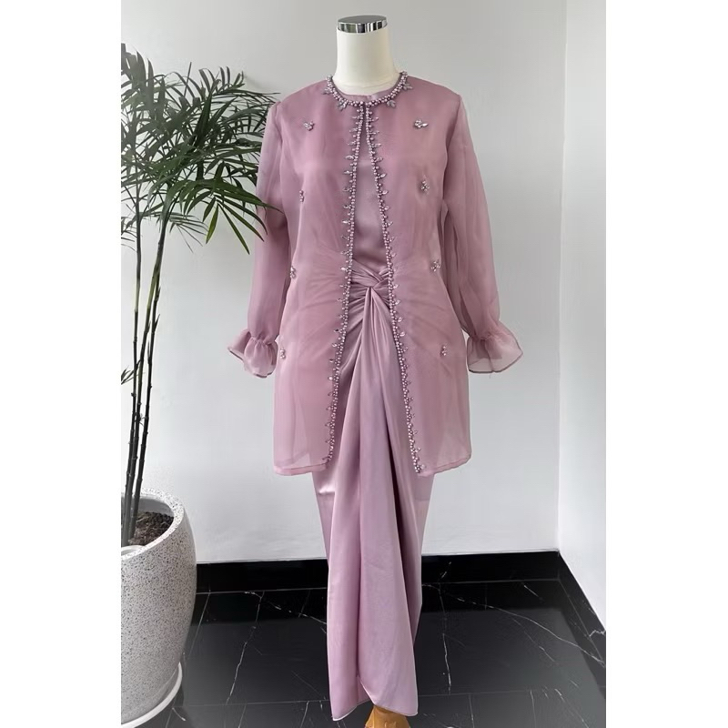 Oneset Outer Organza Premium Baju Pesta Jemma Kondangan Rok Lilit Bahan Maxmara