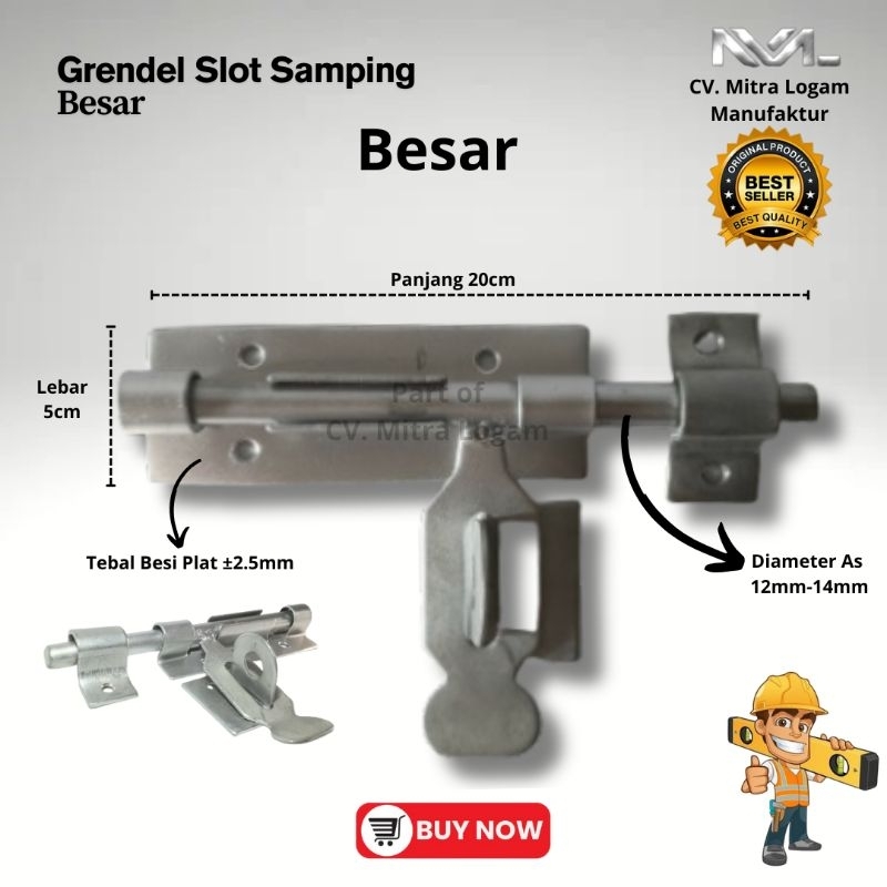 Grendel Samping Pintu Pagar (Besar)  | Grendel Slot Samping Besar