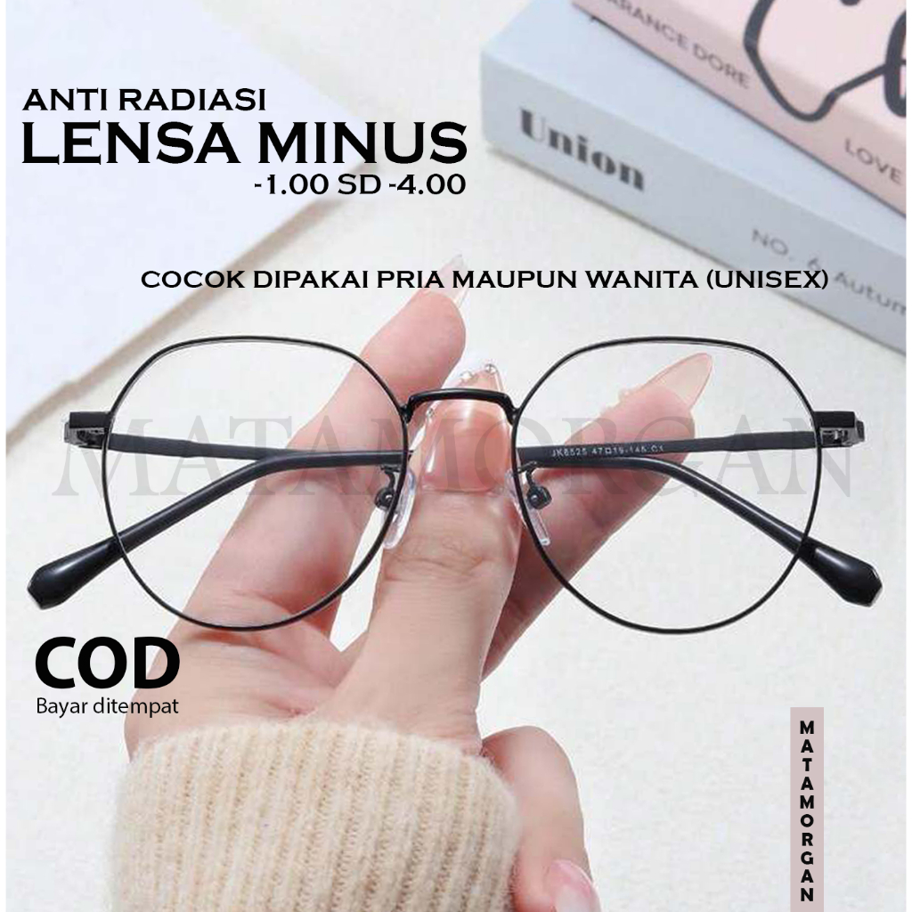 Kacamata Minus Anti Radiasi Lensa Rabun Jauh Frame Retro Gagang Besi Stainless Steal Unisex Pria Wan