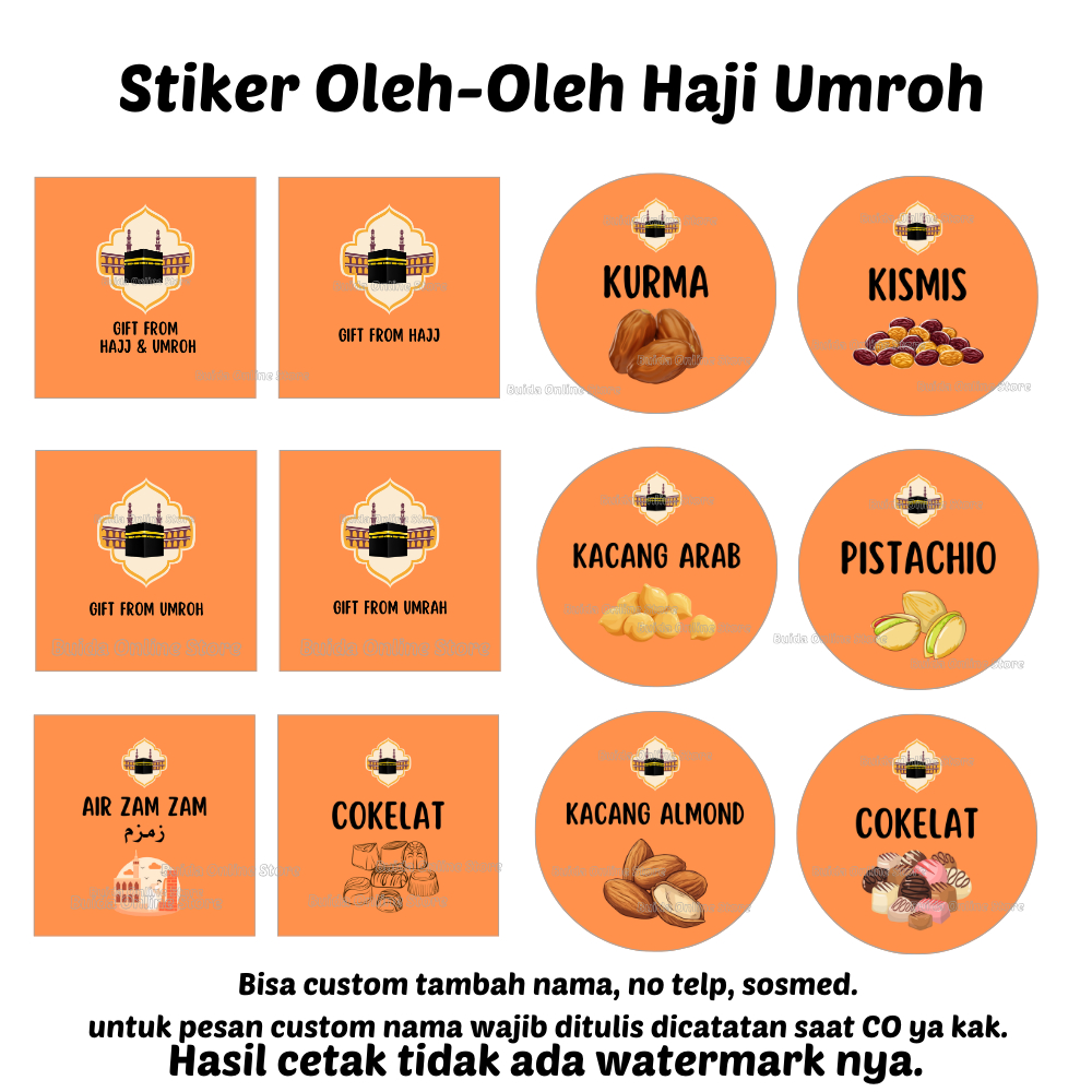 

Stiker Sticker Gift From Hajj Umroh Label Kemasan oleh-oleh Haji souvenir hampers parcel hadiah bingkisan tasyakuran kurma cokelat air zam zam kacang arab almond pistachio kismis Packaging Toples plastik cup mika box thinwall botol orange
