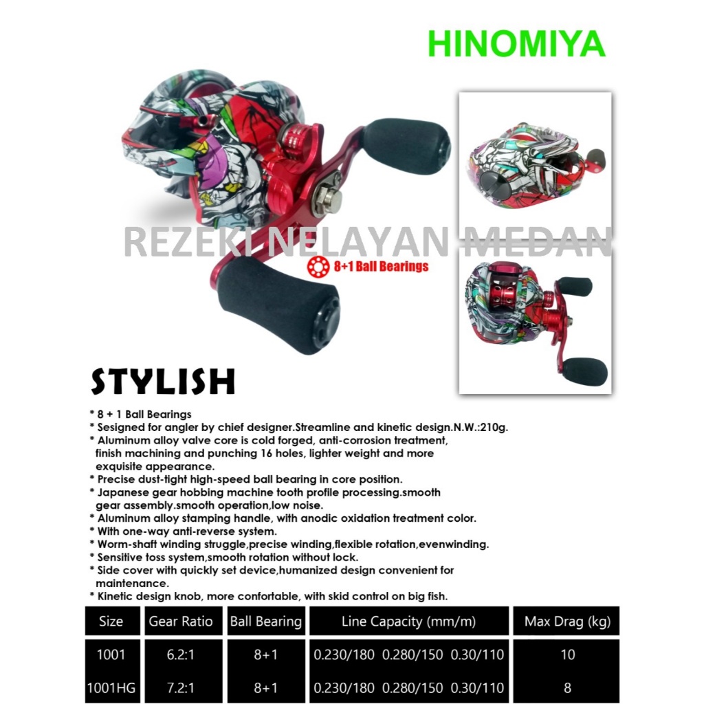 Reel Baitcasting HINOMIYA Stylish 1001 1001HG / Reel BC HINOMIYA
