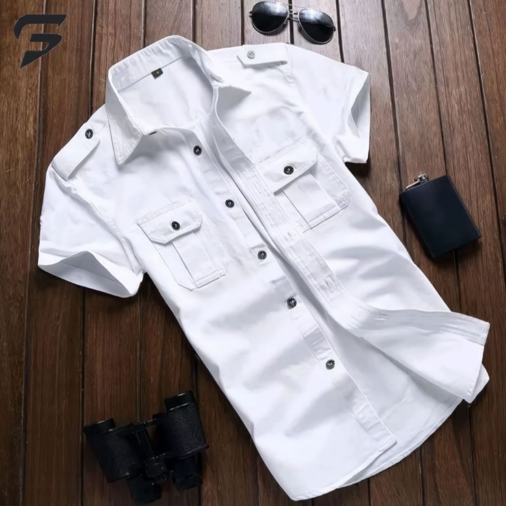 Kemeja Tactical Putih Lengan Pendek / Kemeja Tactical / Kemeja Tactical Pria / Kemeja Pria / Kemeja 