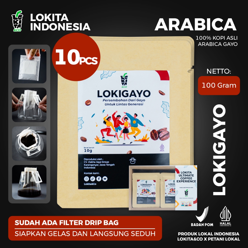 

LOKITA - Paket Kopi Arabica Drip Bag 10 Pcs Lokigayo (Drip Bag Coffee Gayo)