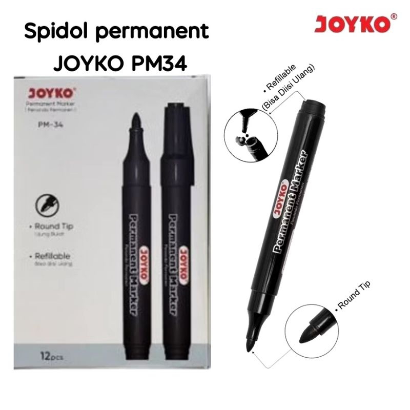 

(12 batang) Spidol permanent JOYKO PM 34 hitam