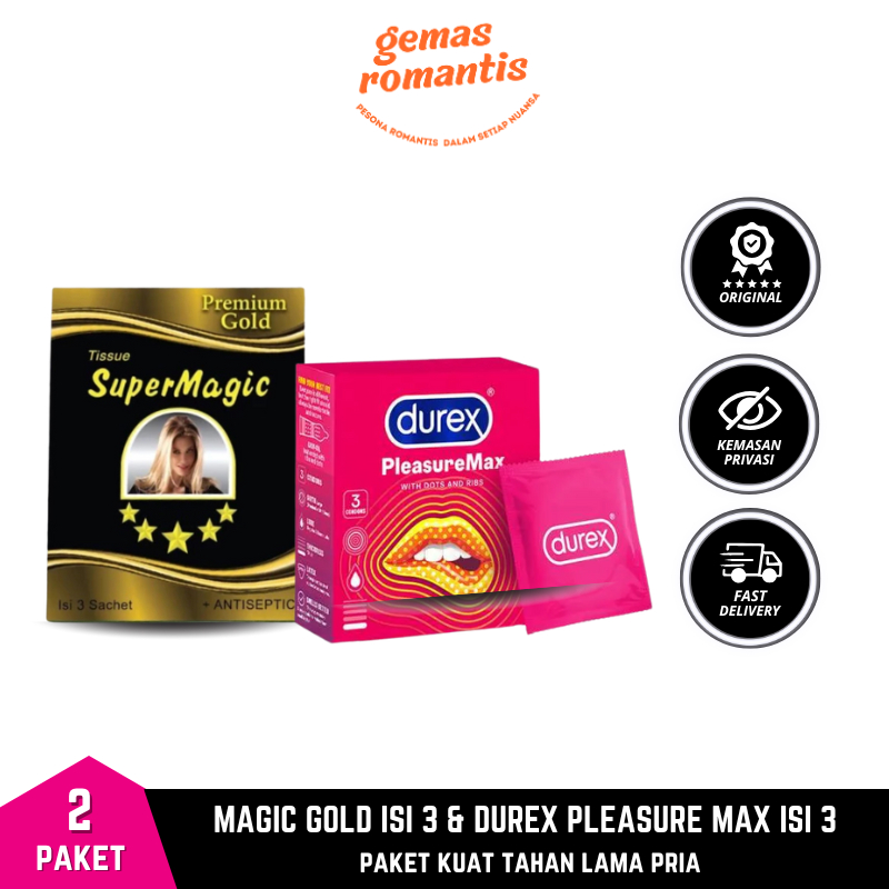 Tisu Magic Premium Gold isi 3 pcs & Kondom Durex Pleasuremax isi 3 pcs