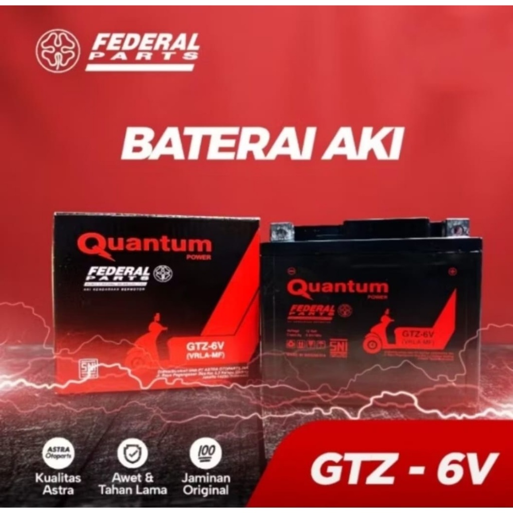 AKI BATERAI QUANTUM GTZ 6V VARIO 125 CB150R SATRIA FU DLL FEDERAL PARTS ORI