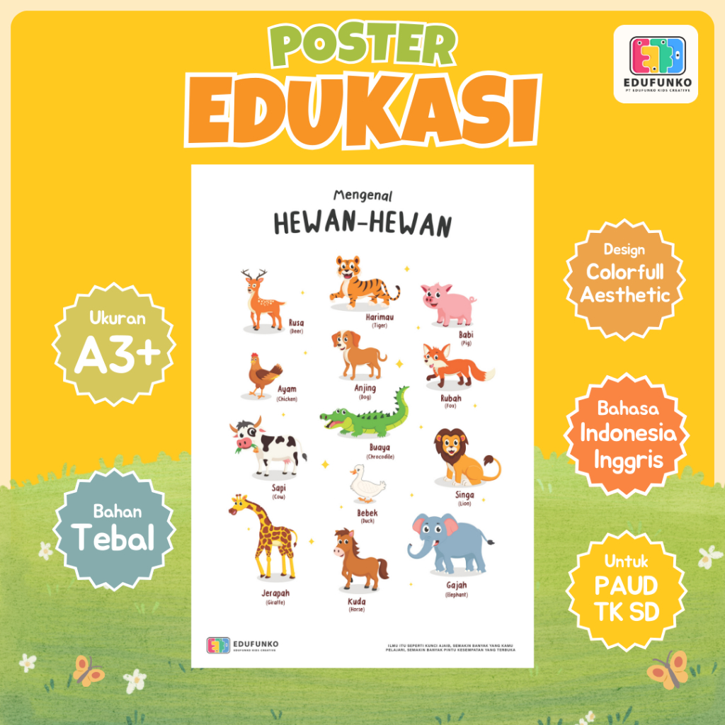 Poster Edukasi Anak | Poster Mengenal Hewan | Poster Hewan Edukasi Anak PAUD TK SD