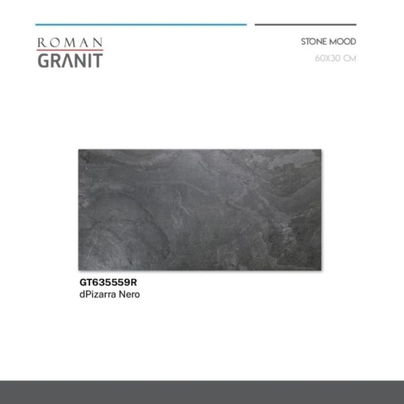 Roman Granit Lantai 30x60 dPizarra Nero (Stone Mood) / Lantai Carport Hitam Kasar / Keramik Teras Hi