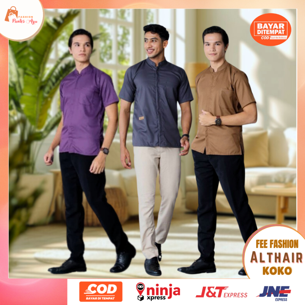 Althair Baju Koko Pria Lengan Pendek Atasan Muslim Kemeja Koko Kurta Fashion Muslim Pria Baju Koko F