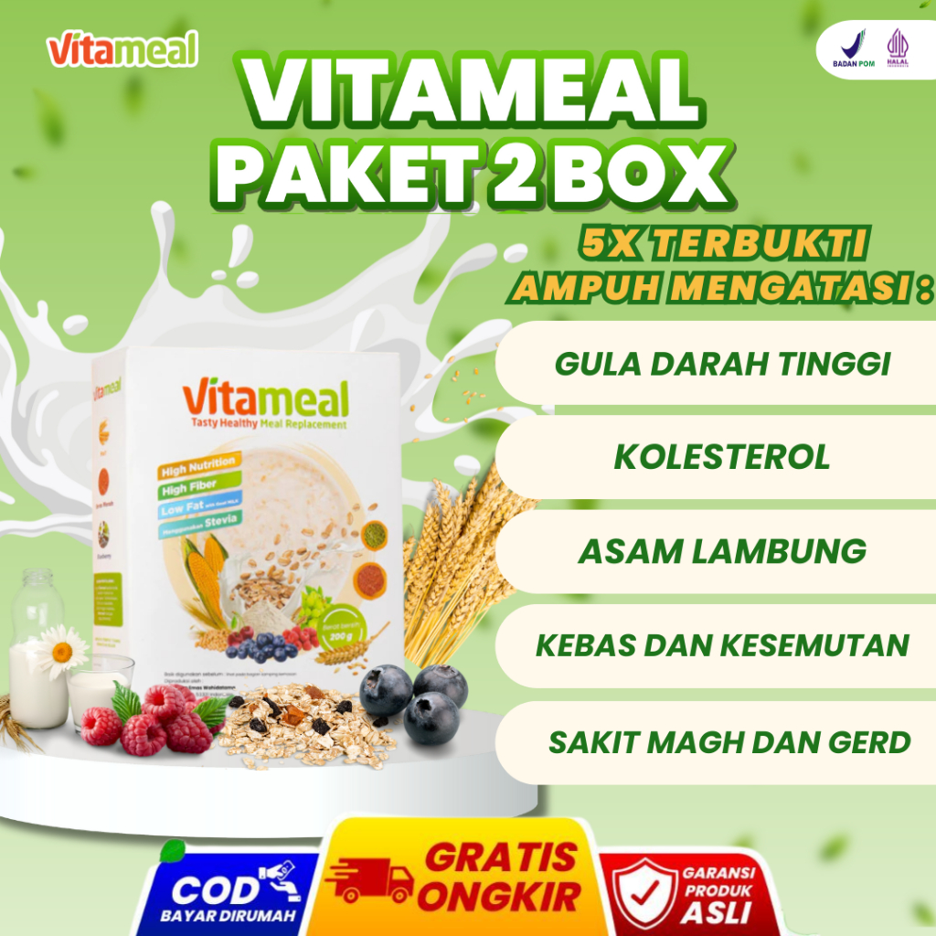 

[TERBUKTI] VITAMEAL PAKET 2 BOX Sereal ampuh kaya serat dan nutrisi ampuh turunkan kolesterol jahat membantu jaga kesehatan jantung mendukung perbaikan metabolisme tubuh menjaga keseimbangan kolesterol secara alami enak praktis dan mudah disajikan