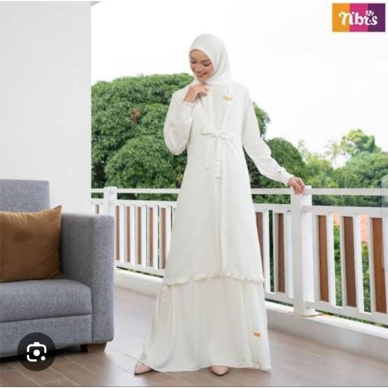 GAMIS NIBRAS WHITE 004 Gamis Wanita Dewasa Muslimah Gamis Nibras Simple