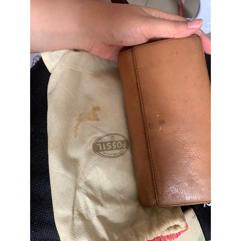 Dompet Fossil Flap Wallet - cokelat Vintage, Yellow Interior