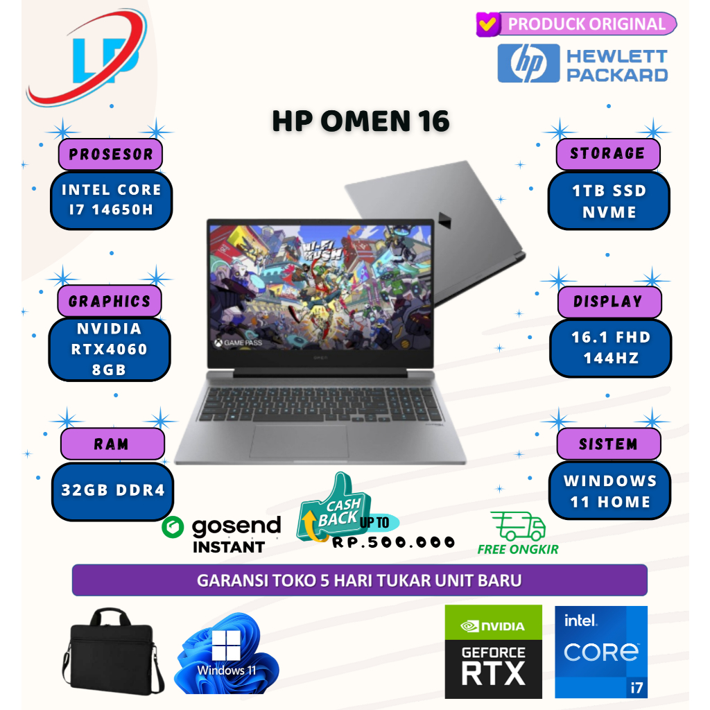 Hp omen 16 i7 14650 rtx4060 8gb 32gb 1tb w11 16.1 fhd ips 144hz