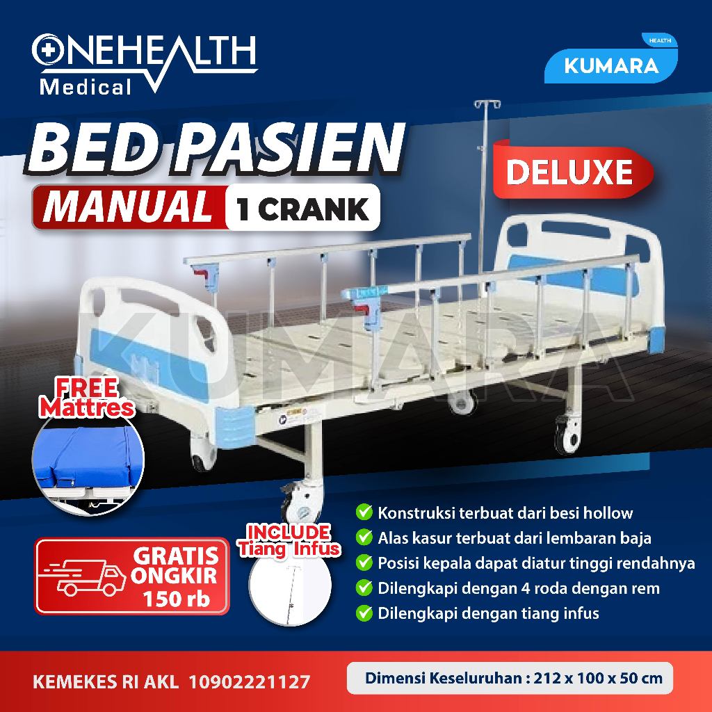 ONEHEALTH - Hospital Bed Manual 1 Crank Delux / Bed Pasien Manual 1 Engkol