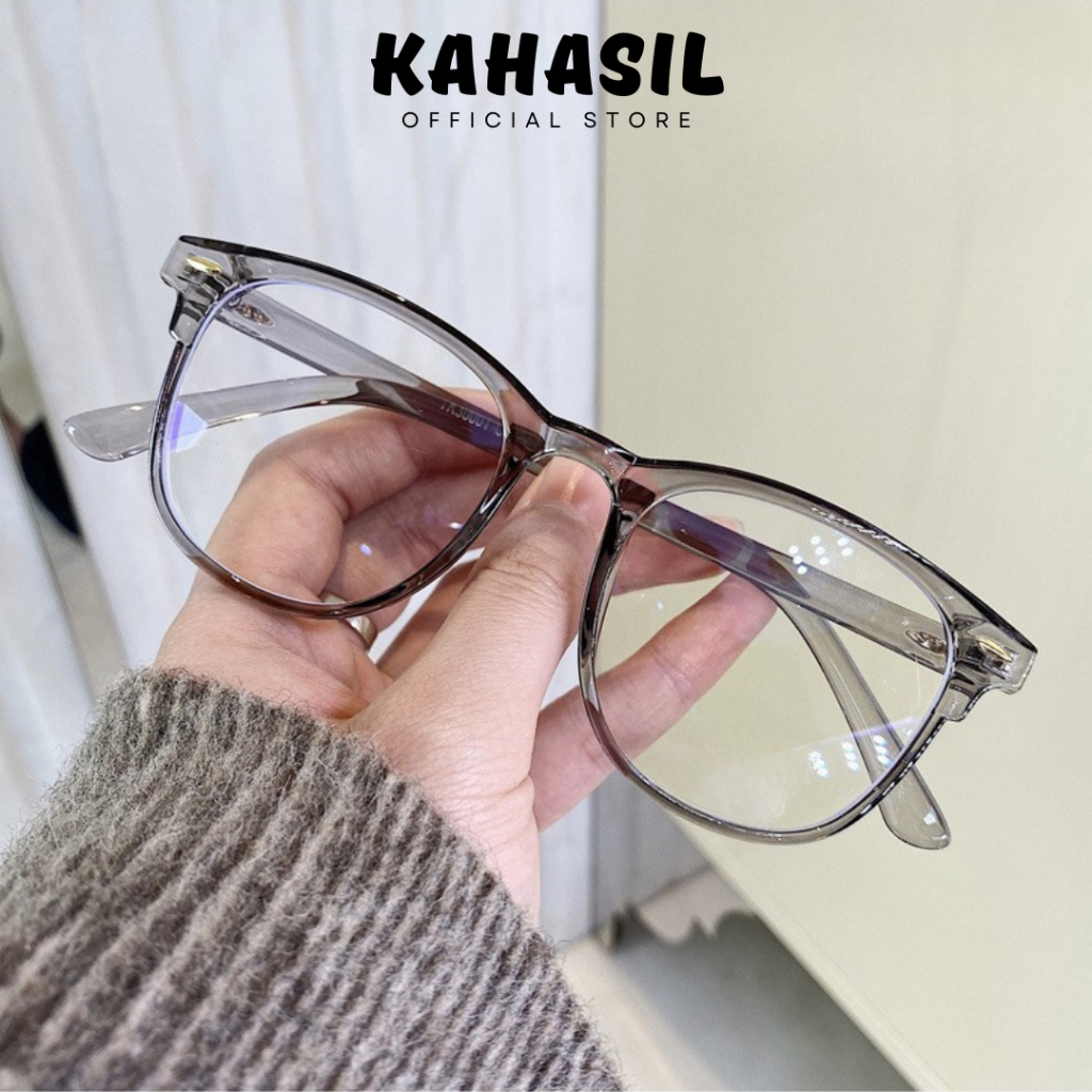 KAHASIL Kacamata Anti Radiasi Wanita Fashion Gaya Korea Frame Kotak Transparan KHS254