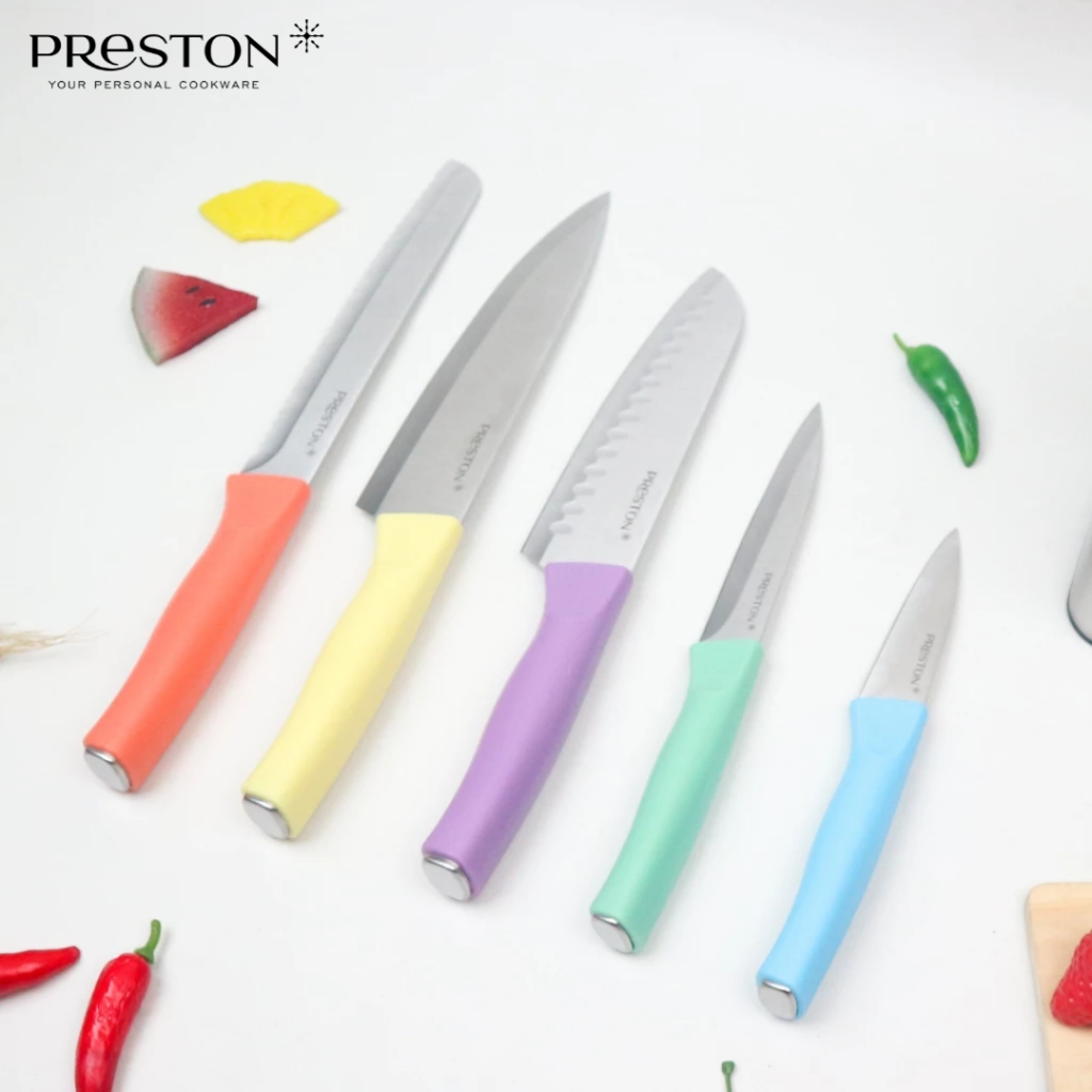 Preston Cookware Pisau Premium Knife 5 in1 Colorful Pisau Dapur Wadah Stainless Anti Karat