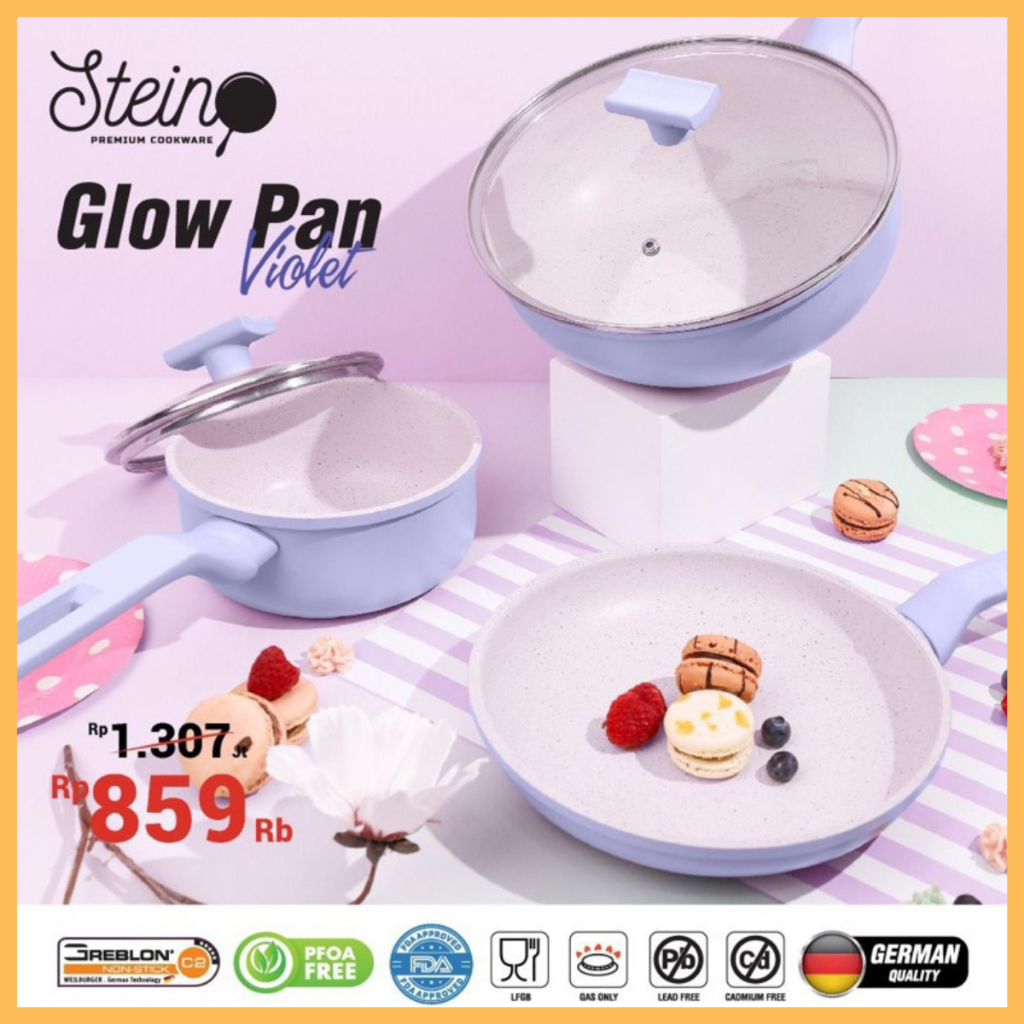 Steincookware Glow pan set 3 pcs violet sauce pan fry pan fry wok wajan anti lengket